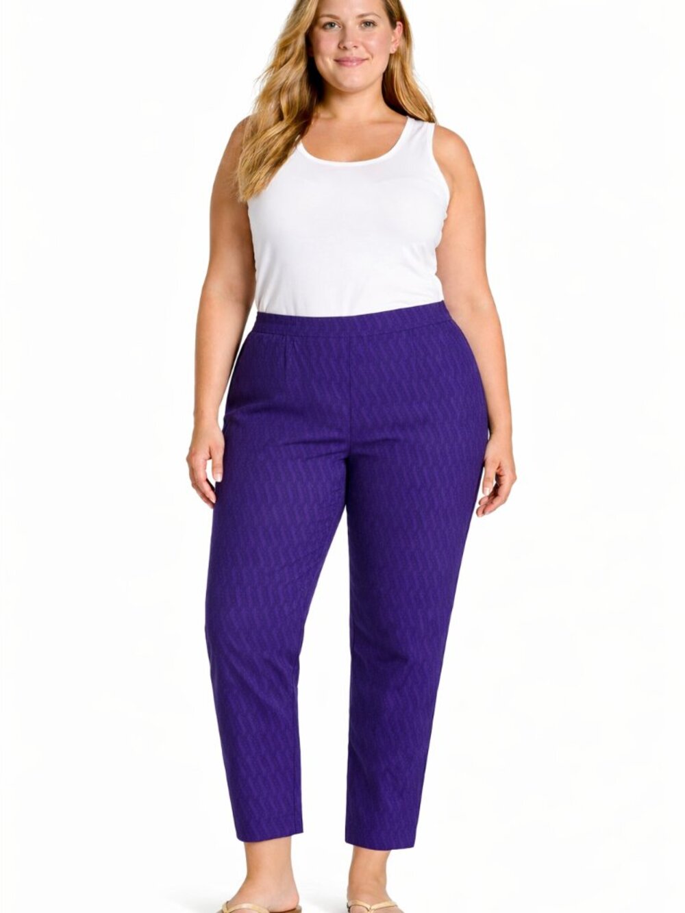 Piazza Sempione Audrey Crop Ankle Pants | Size 48 (US 12) | Purple/Black Lattice